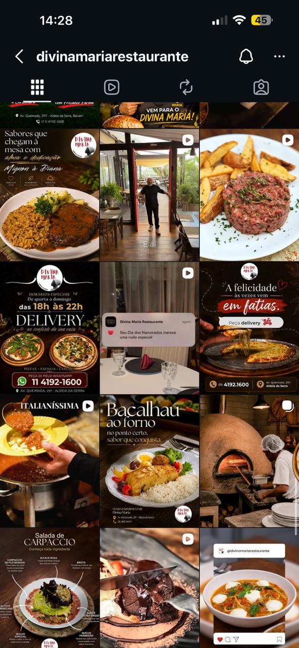 Perfil Instagram divinamariarestaurante